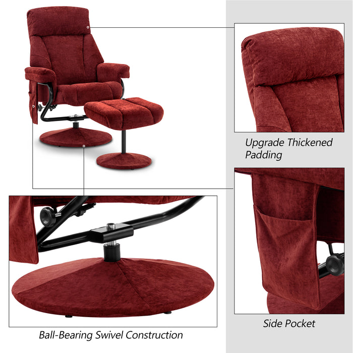 MCombo Recliner with Ottoman, Reclining Chair with Massage, Chenille Fabric Swivel Recliner Chairs for Living Room 4828