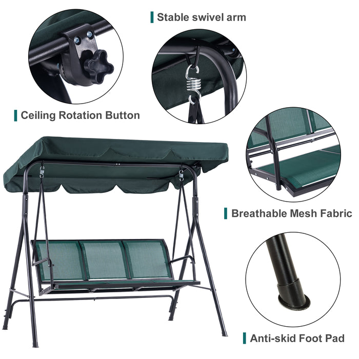 Mcombo Outdoor Patio Canopy Swing Chair 3-Person, Steel Frame Textilence Seats Swing Glider, 4507