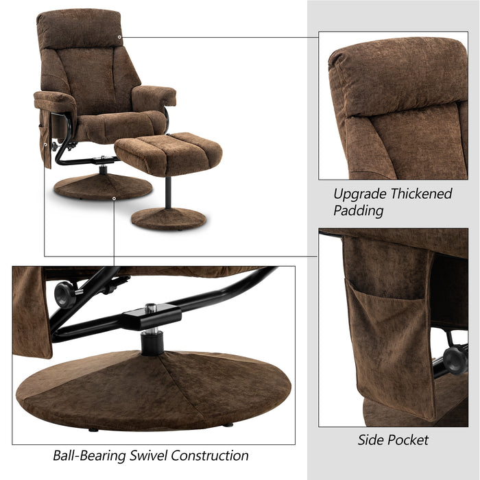 MCombo Recliner with Ottoman, Reclining Chair with Massage, Chenille Fabric Swivel Recliner Chairs for Living Room 4828