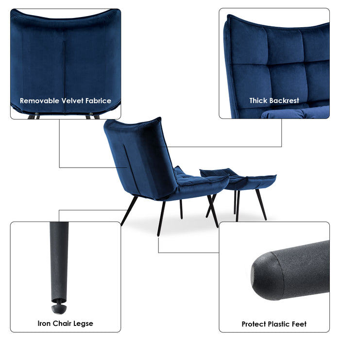 MCombo Accent Chair with Ottoman, Velvet Modern Tufted Wingback Club Chair, Upholstered Leisure Chairs with Metal Legs for Bedroom Living Room 4079