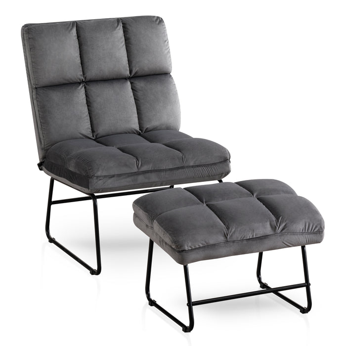 MCombo Velvet Accent Chair with Ottoman, Metal Legs, Club Chair for Living Room Bedroom 0014