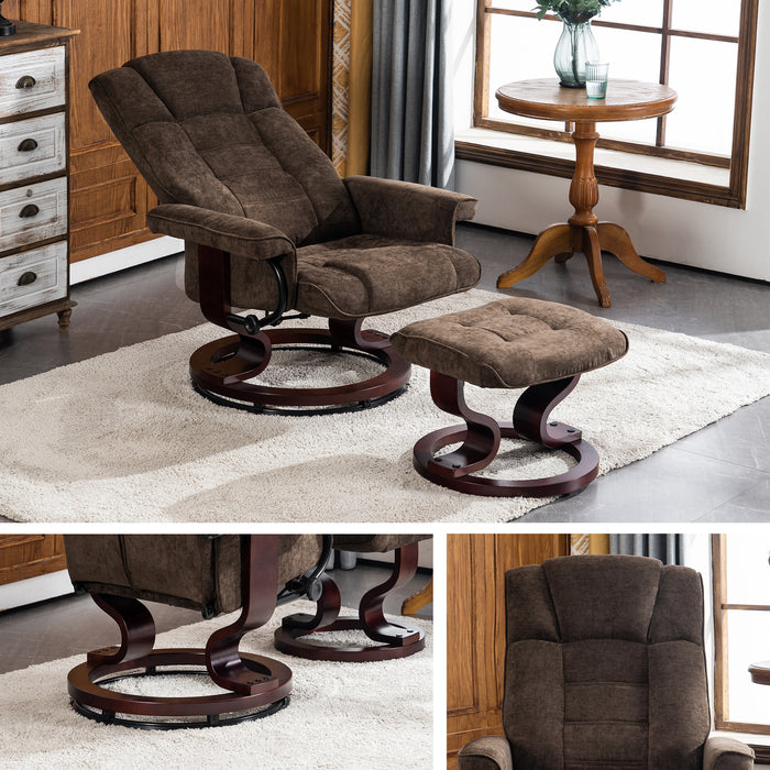 MCombo Swivel Recliner with Ottoman, Manual Recliner Chairs with Wood Base for Living Room Bedroom Office, Chenille Fabric 4919