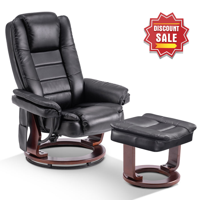 MCombo Recliner with Ottoman Chair Accent Recliner Chair with Vibration Massage, 360 Degree Swivel Wood Base, Faux Leather 9096