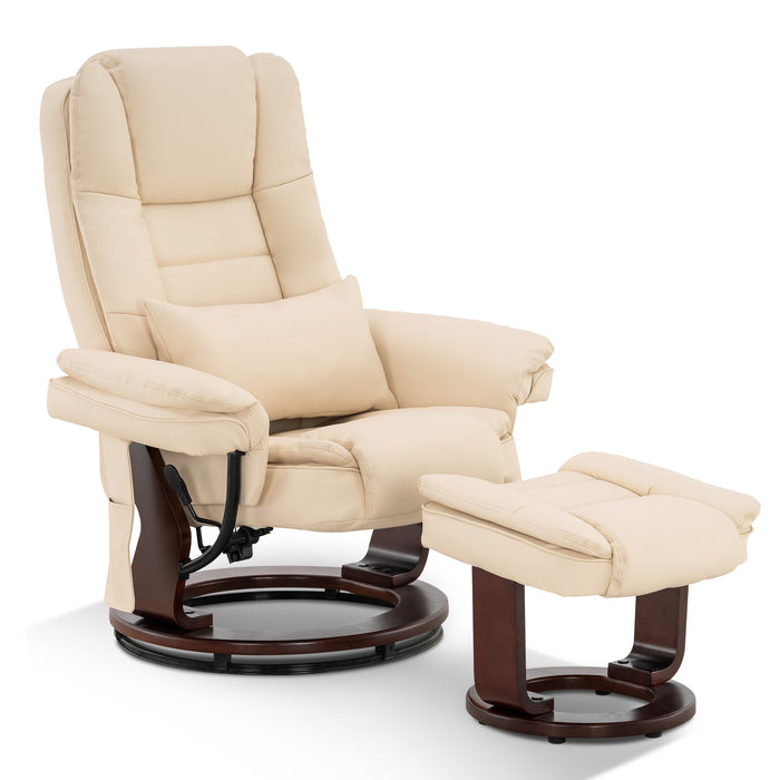 MCombo Recliner with Ottoman Chair Accent Recliner Chair with Vibration Massage, 360 Degree Swivel Wood Base, Faux Leather 9096