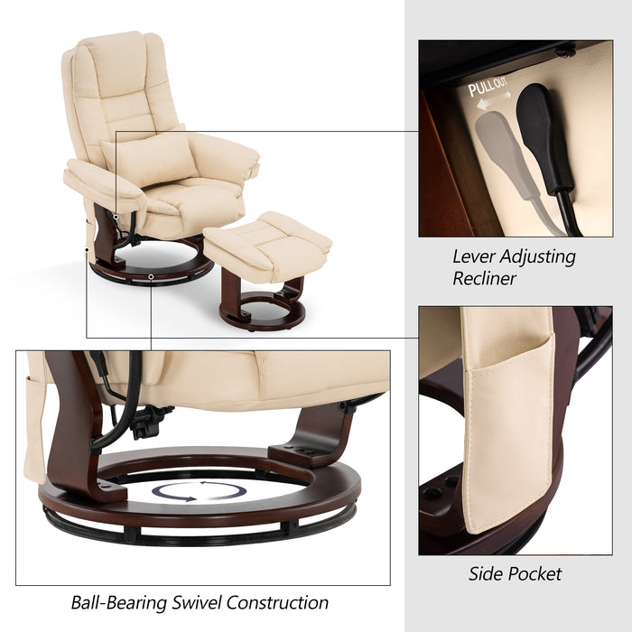 MCombo Recliner with Ottoman Chair Accent Recliner Chair with Vibration Massage, 360 Degree Swivel Wood Base, Faux Leather 9096