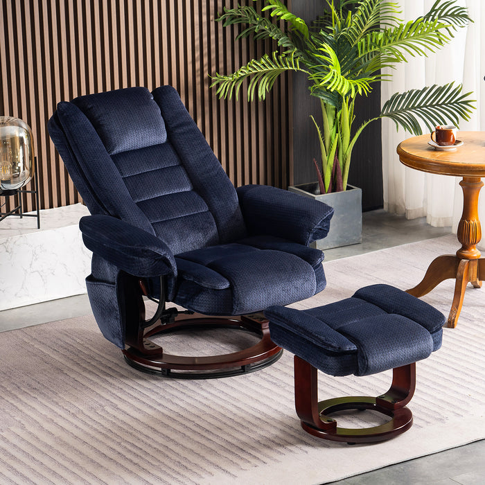 MCombo Fabric Recliner Massage Chair with Ottoman, Swivel Chair with Wood Base, for Living Reading Room Bedroom, 9099