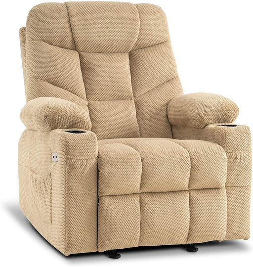 MCombo Manual Glider Rocker Recliner Chair with Cup Holders for Nursery, USB Ports, 2 Side & Front Pockets, Plush Fabric 8002