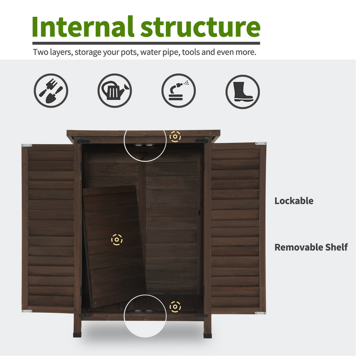 MCombo Outdoor Wood Storage Cabinet, Small Size Garden Wooden Tool Shed with Double doors, Outside Tools Cabinet for Backyard (24.6”x 18.3”x38.2”) 0985