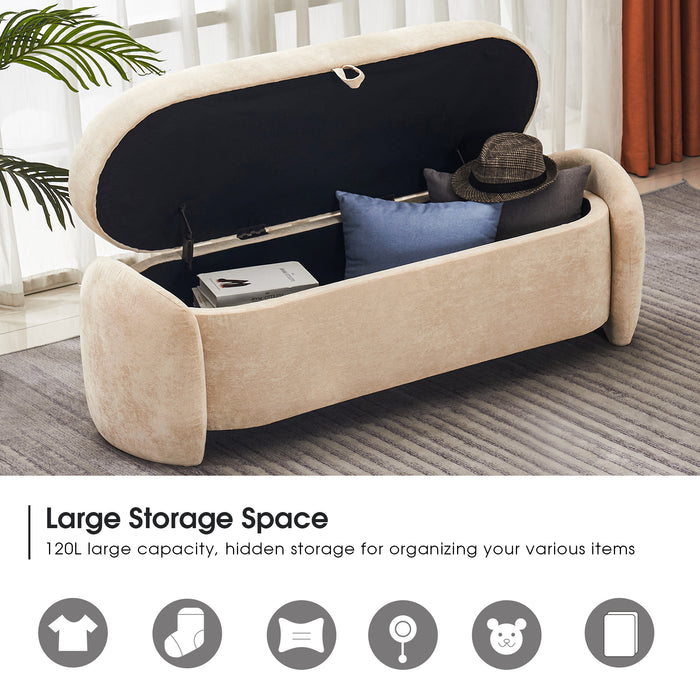 Mcombo Storage Ottoman Bench, Linen Fabric Footrest Stool with Storage Chest, End of Bed Bench with Safety Hinge for Bedroom, Living Room, Entryway W713