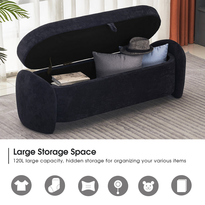 Mcombo Storage Ottoman Bench, Linen Fabric Footrest Stool with Storage Chest, End of Bed Bench with Safety Hinge for Bedroom, Living Room, Entryway W713