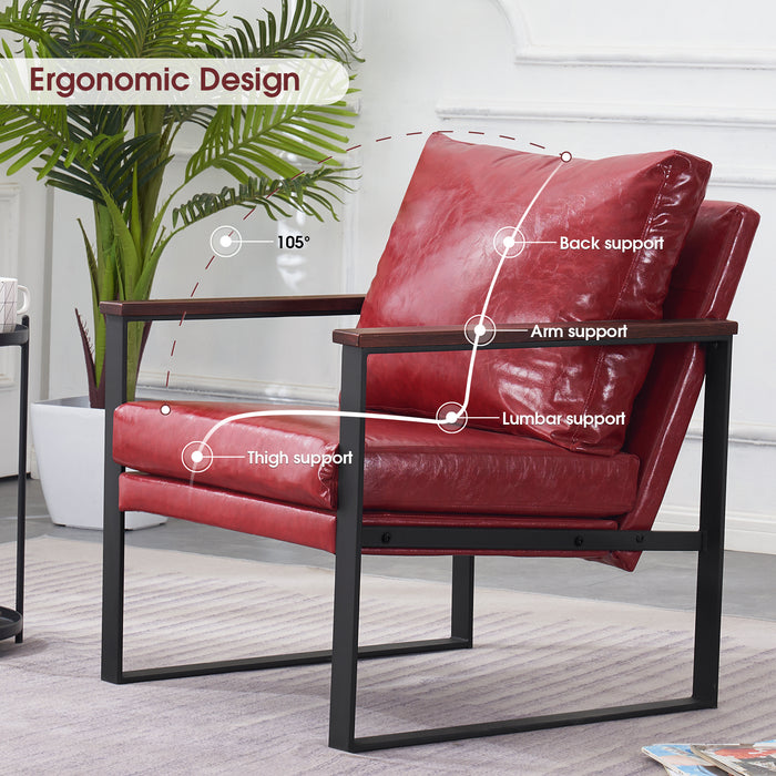 MCombo Modern Accent Chairs, Armchair with Upholstered Cushion, Faux Leather Lounge Chairs for Living Room Bedroom HQ304