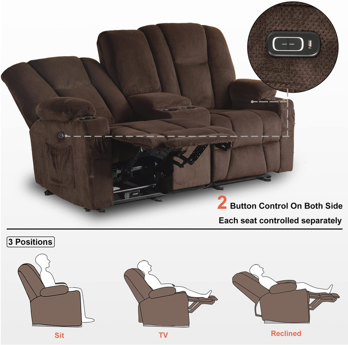 Mcombo Fabric Power Loveseat Recliner, Electric Reclining Sofa with Heat and Massage, Cup Holders, USB Charge Port for Living Room 6015/6035/6025/6045