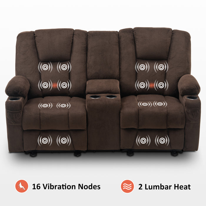 Mcombo Fabric Power Loveseat Recliner, Electric Reclining Sofa with Heat and Massage, Cup Holders, USB Charge Port for Living Room 6015/6035/6025/6045