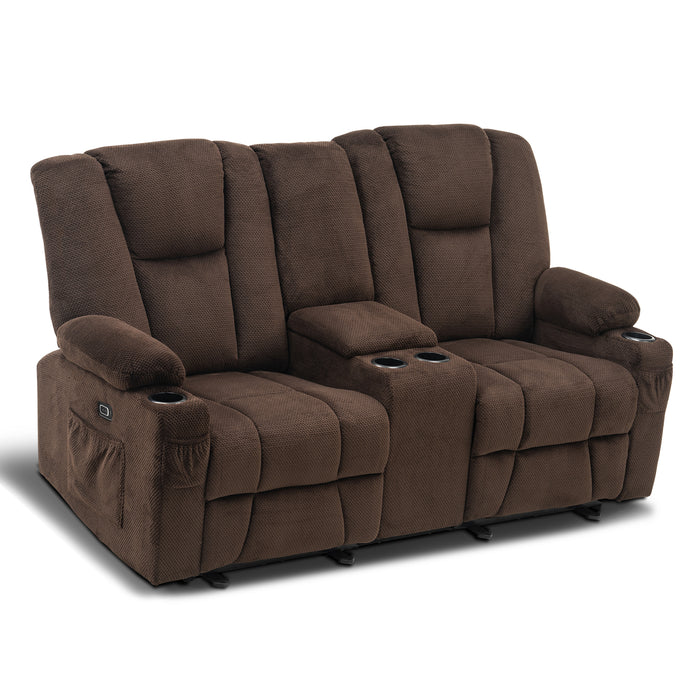 Mcombo Fabric Power Loveseat Recliner, Electric Reclining Sofa with Heat and Massage, Cup Holders, USB Charge Port for Living Room 6015/6035/6025/6045