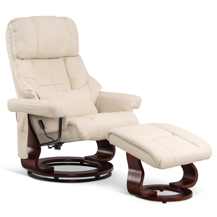 MCombo Recliner with Ottoman Reclining Chair with Massage and Lumbar Pillow, 360 Degree Swivel Wood Base, Faux Leather 9068