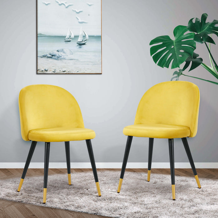 Mcombo Velvet Dining Chairs Set of 2, Soft Tufted Modern Living Room Chairs Upholstered Accent Chairs Baby Blue Armless Chairs with Gold-Finished Metal Legs 6090-GD923