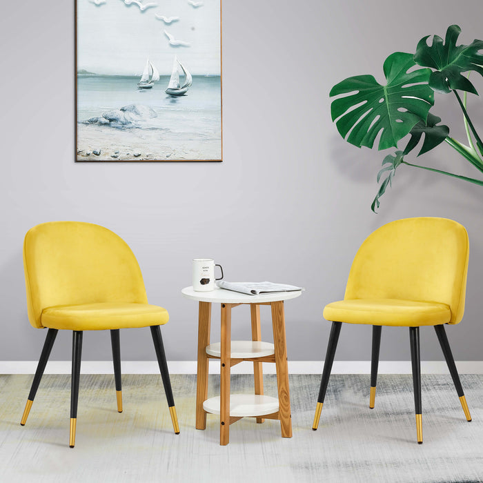 Mcombo Velvet Dining Chairs Set of 2, Soft Tufted Modern Living Room Chairs Upholstered Accent Chairs Baby Blue Armless Chairs with Gold-Finished Metal Legs 6090-GD923