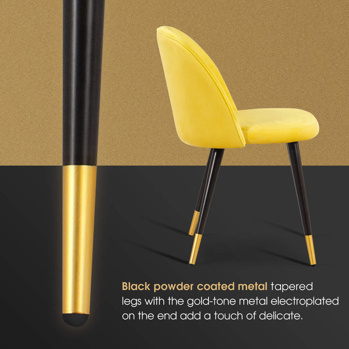 Mcombo Velvet Dining Chairs Set of 2, Soft Tufted Modern Living Room Chairs Upholstered Accent Chairs Baby Blue Armless Chairs with Gold-Finished Metal Legs 6090-GD923