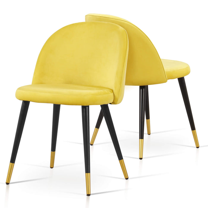 Mcombo Velvet Dining Chairs Set of 2, Soft Tufted Modern Living Room Chairs Upholstered Accent Chairs Baby Blue Armless Chairs with Gold-Finished Metal Legs 6090-GD923