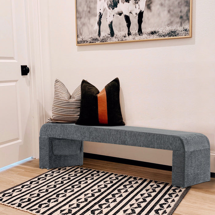 MCombo Ottoman Bench, Chenille Fabric Upholstered Footrest Stools, End of Bed Bench for Bedroom Living Room W439