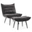 MCombo Modern Chair with Ottoman, Wingback Club Accent Chairs for Living Room, Bronzing Fabric Upholstered Leisure Chairs with Metal Legs 4400