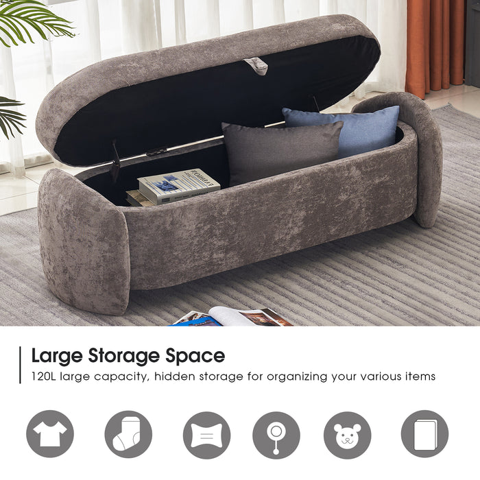 Mcombo Storage Ottoman Bench, Linen Fabric Footrest Stool with Storage Chest, End of Bed Bench with Safety Hinge for Bedroom, Living Room, Entryway W713