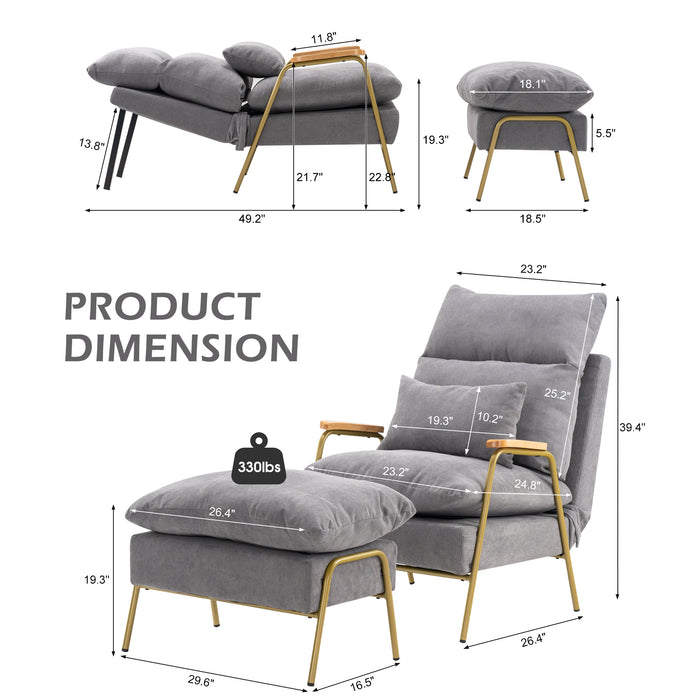 MCombo Accent Recliner Chair with Ottoman, Fabric Couch Bed Chair, Armchair Club Chair, Adjustable Backrest and Headrest, for Living Room Bedroom Office 4055