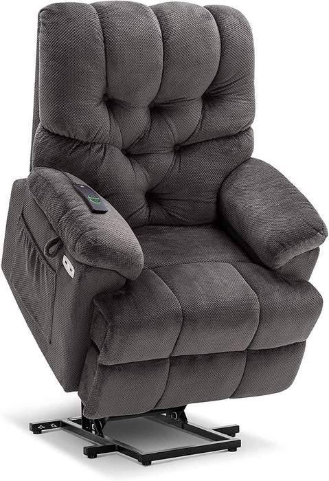 Mcombo Electric Power Lift Recliner Chair with Extended Footrest for Elderly People, 3 Positions, Wide Legrest, Hand Remote Control, USB Ports, 2 Side Pockets, Fabric 7575