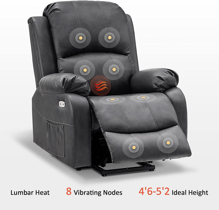 Mcombo Small Power Lift Recliner Chair with Massage and Heat for Petite Elderly People, 3 Positions, USB Ports, Faux Leather 7409