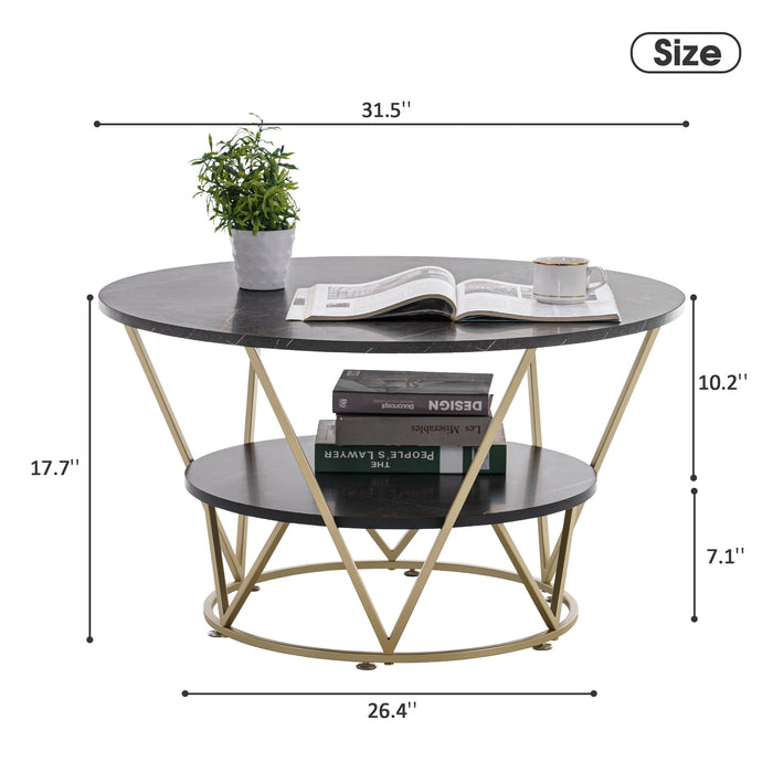 Mcombo 2-Tier Round Coffee Table, 31.5 Inch Modern Coffee Table for Living Room(6090-COFF-39)