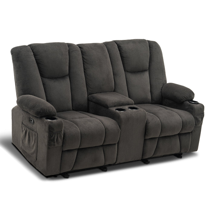 Mcombo Fabric Power Loveseat Recliner, Electric Reclining Sofa with Heat and Massage, Cup Holders, USB Charge Port for Living Room 6015/6035/6025/6045