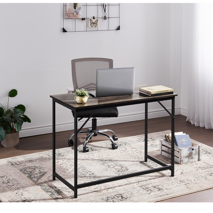 Mcombo Small Computer Desk, Industrial Laptop Desk for Home Office, Simple Style PC Table, Wooden Sturdy Writing Desk, 40inch Workstation for Space Saving, (Grey, Easy Assemble) 6090-Single-YBR39 6090-Single-BR39