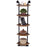 Mcombo Industrial Wall Mount Pipe Shelves, 3/4/5-Tier Corner Shelf with Solid Wood, Corner Bookshelf Display Stand,Metal Standing Bookcase 6090-BS303/404/505/606BRN