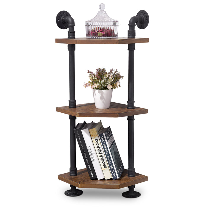 Brown Industrial 5 Tier Corner Shelf, Corner Storage Rack Indoor