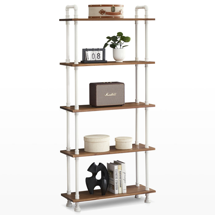 Bookshelf White Book Shelf Ladder Bookcase Tall Bookcases Industrial Bookshelves for Bedroom, Modern Wood Kids Book Shelves 3/4/5 Shelf for Small Spaces 6090-303/404/505WBR