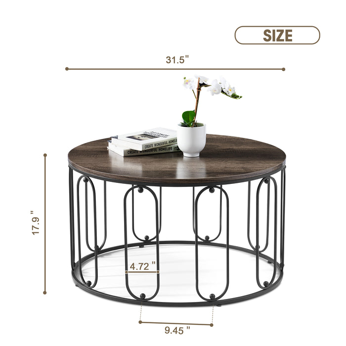 Modern Accent Round Coffee Table for Living Room 31.5’’ Table with Golden Metal Frame Tea Table Side Cocktail Table 6090-Orchid-S32GL/BK