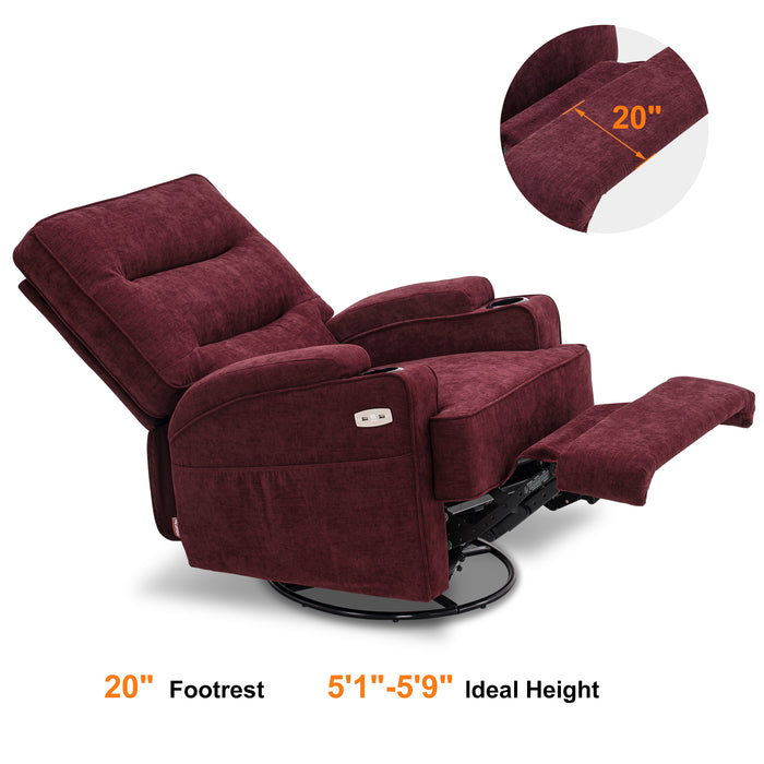 Mcombo Electric Power Swivel Glider Recliner Chair with Heat and Vibrating for Nursery, USB ports, Pillow, Cup Holders, Remote Control, Fabric 7752