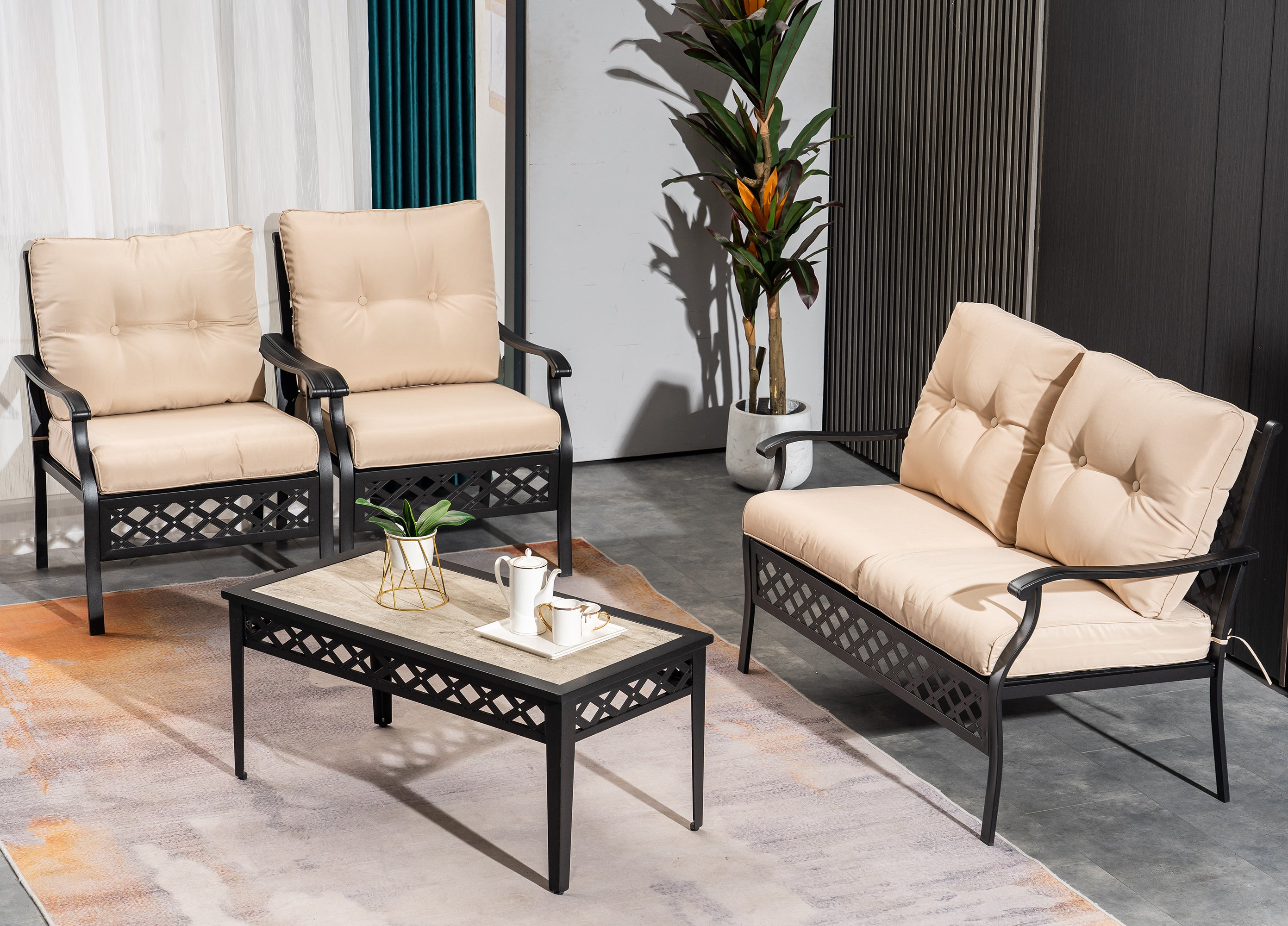 4 PCS Wrought Iron Patio Furniture Sets, STEEL14