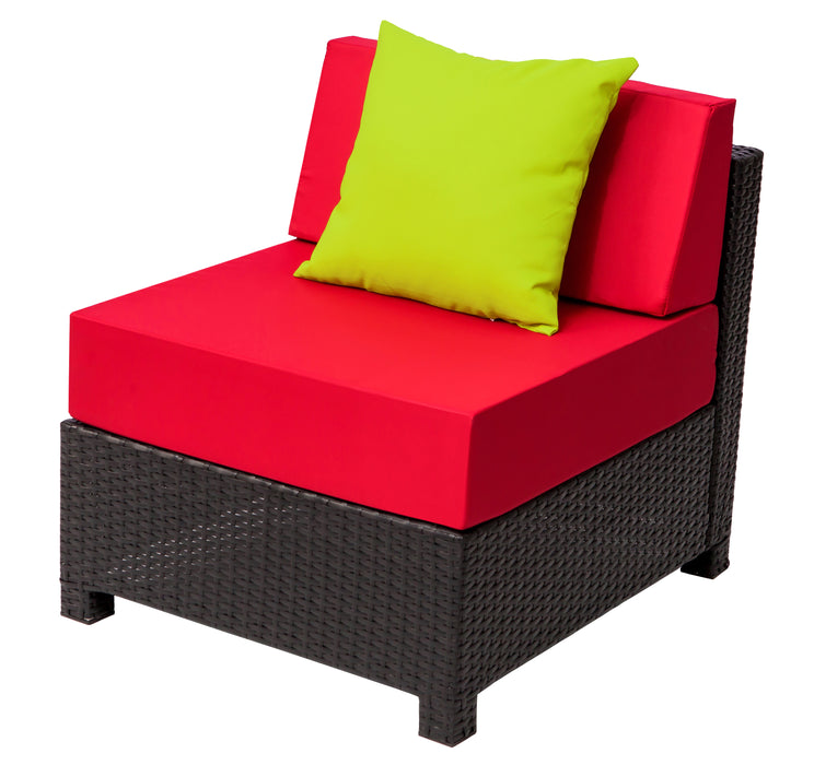 Red Adjustable Wicker Outdoor Recliner with Water Resistant Cushions