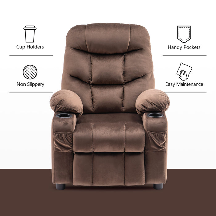 MCombo Big Kids Recliner Chair with Cup Holders for Boys and Girls Room, 2 Side Pockets, 3+ Age Group,Velvet Fabric 7355/7366