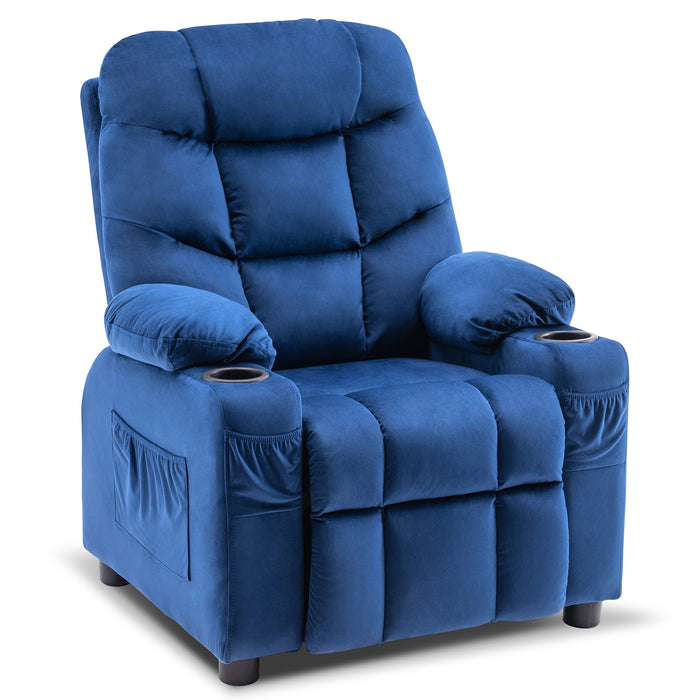 Mcombo Big Kids Recliner Chair with Cup Holders for Boys and Girls Room, 2 Side Pockets, 3+ Age Group,Velvet Fabric 7355/7366