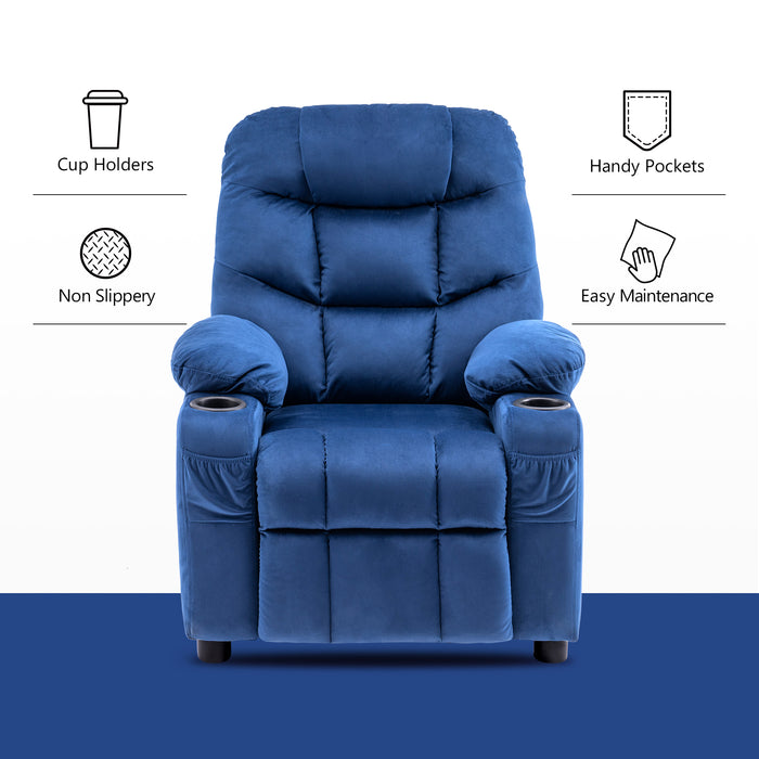 MCombo Big Kids Recliner Chair with Cup Holders for Boys and Girls Room, 2 Side Pockets, 3+ Age Group,Velvet Fabric 7355/7366