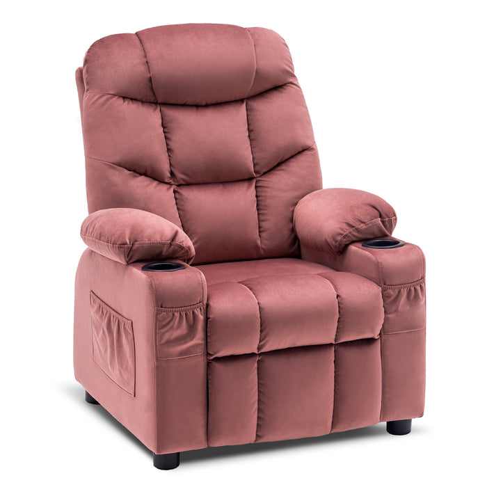 MCombo Big Kids Recliner Chair with Cup Holders for Boys and Girls Room, 2 Side Pockets, 3+ Age Group,Velvet Fabric 7355/7366