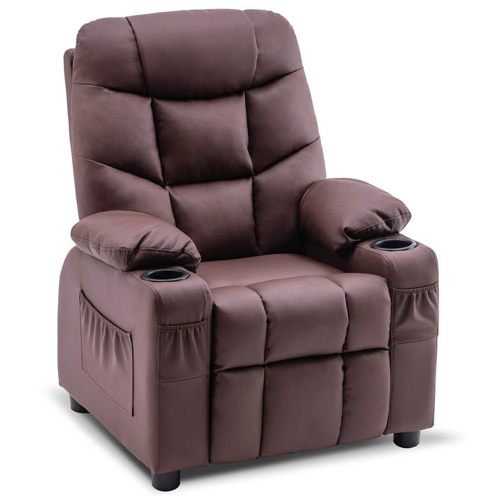 Mcombo Big Kids Recliner Chair with Cup Holders for Boys and Girls Room, 2 Side Pockets, 3+ Age Group,Velvet Fabric 7355/7366