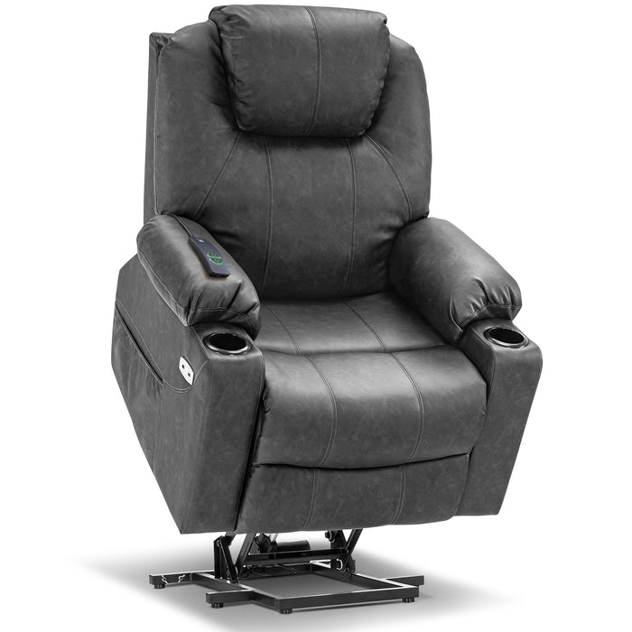 MCombo Power Lift Recliner Chair with Massage and Heat for Elderly, 3 Positions, 2 Side Pockets and Cup Holders, USB Ports, Faux Leather 7040