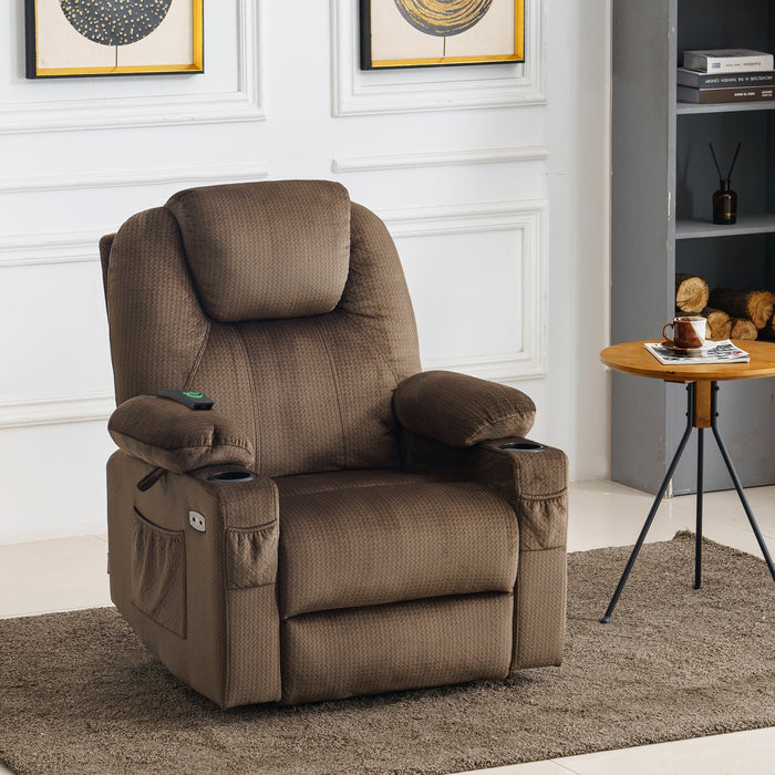 MCombo Electric Power Lift Recliner Chair Sofa with Massage and Heat for Elderly, 3 Positions, 2 Side Pockets and Cup Holders, USB Ports, Fabric 7040