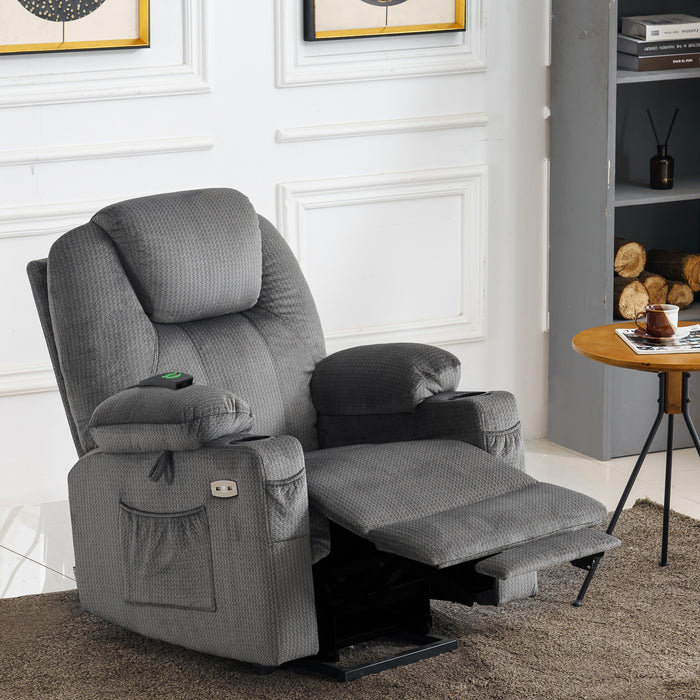 MCombo Electric Power Lift Recliner Chair Sofa with Massage and Heat for Elderly, 3 Positions, 2 Side Pockets and Cup Holders, USB Ports, Fabric 7040