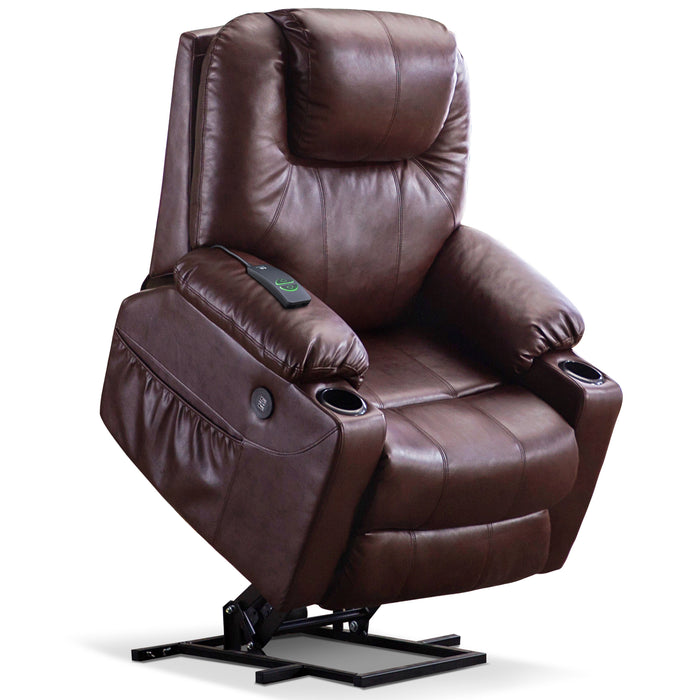 MCombo Power Lift Recliner Chair with Massage and Heat for Elderly, 3 Positions, 2 Side Pockets and Cup Holders, USB Ports, Faux Leather 7040