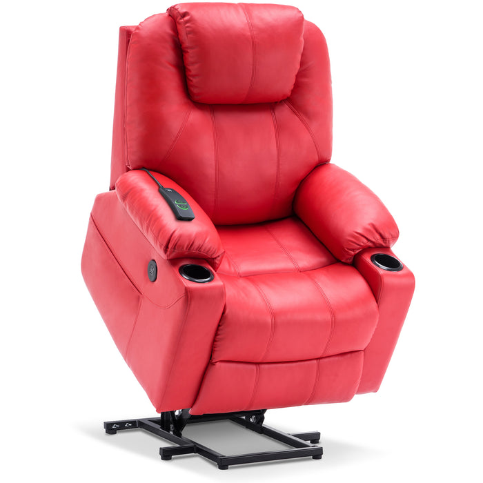 MCombo Power Lift Recliner Chair with Massage and Heat for Elderly, 3 Positions, 2 Side Pockets and Cup Holders, USB Ports, Faux Leather 7040