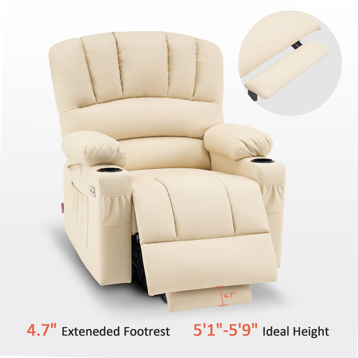 Mcombo Electric Power Lift Recliner Chair Sofa with Massage and Heat for Elderly, Extended Footrest, Hand Remote Control, 2 Side Pockets, Cup Holders, USB Ports, Faux Leather 7095